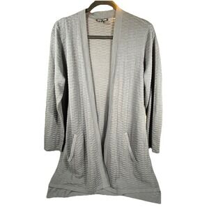 Eileen Fisher Textured Open Front Cardigan Medium Sweater Silk Blend Gray Modern